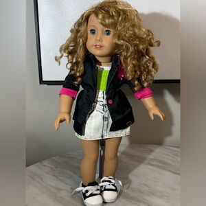 American girl Doll Courtney doll in denim skirt tank white T-shirt and blazer